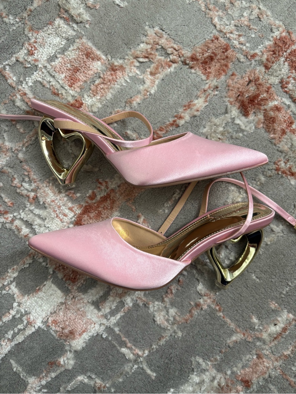 Satin Pink Heart-Heel Slingback Pumps